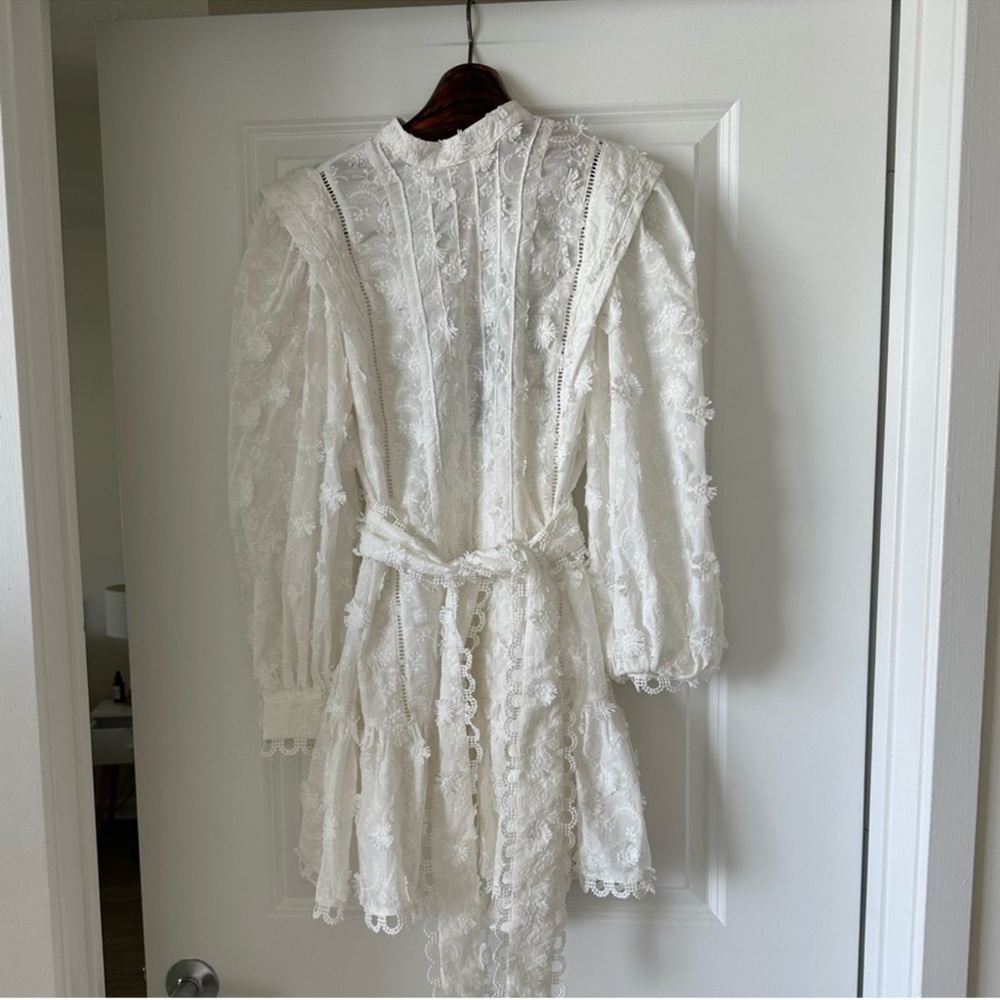 Farm Rio Off-White 3d Flower Pleated Mini Dress - Picture 8 of 13